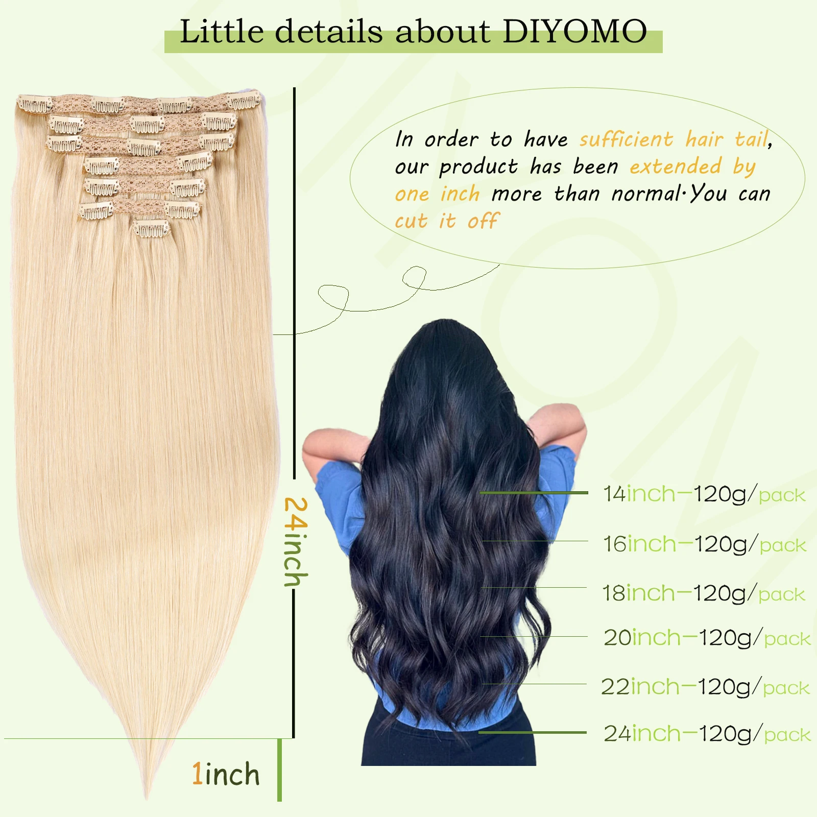 Natural Black Straight PU Clip - Seamless Clip In Hair Extensions Human Hair ulasan dan harga