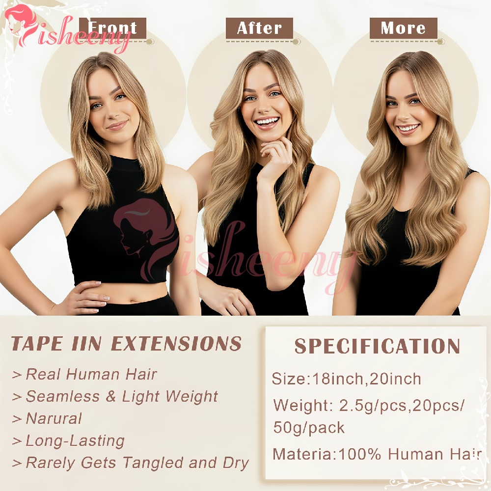 Isheeny Straight Tape In Hair  - Invisible Tape In Extensions Real Hair ulasan dan harga