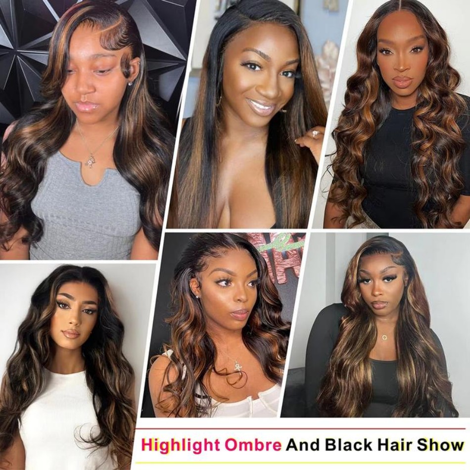 P1B30 Highlight Ombre Body Wav - Lace Front Wigs ulasan dan harga