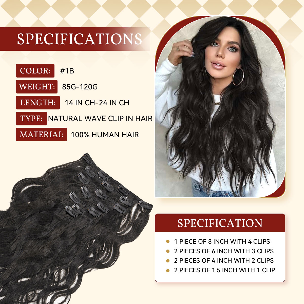 12A Natural Wave Clip Ins Hair - Seamless Clip In Hair Extensions Human Hair ulasan dan harga